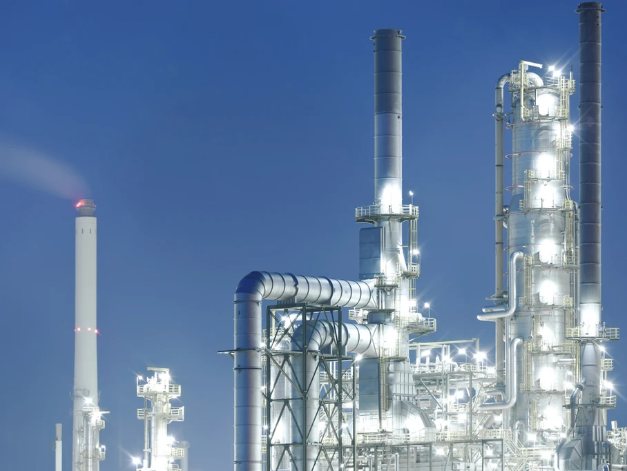 Ammonia production plant at dusk